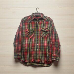 Dakota Pearl Snap Flannel Mens Size Large Red Green Plaid  VTG
